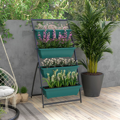 Lit de jardin surélevé Outsunny, ensemble de jardinières verticales à 4 niveaux, 4 boîtes à fleurs d'extérieur avec support, jardin surélevé à conception surélevée pour légumes, fleurs et herbes