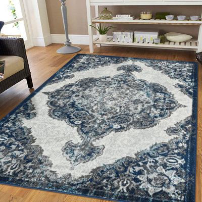 Tapis oriental performance d'intérieur bleu marine Honig