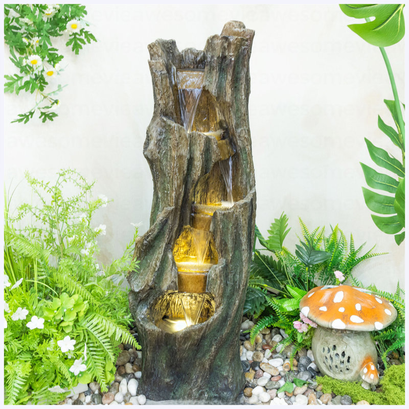 Waterfall Fountain For Outdoor Gardens And Patio Backyards Includes Energy-Efficient LED Lights And Easy Setup For Instant Relaxation