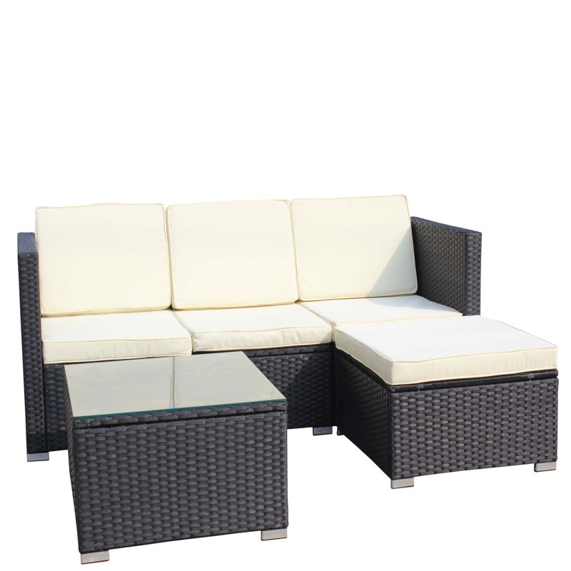 Outdoor Garden Patio Furniture 5-Piece Pe Rattan Wicker Cushioned Sofa Sets And Coffee Table, Patio Furniture Set;Outdoor Couch ( Beige Cushion), Outdoor Patio Sofa Outdoor Set