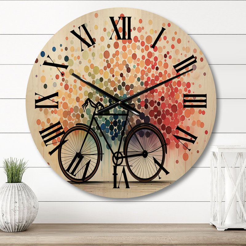 Horloge murale surdimensionnée en bicyclette avec pédales géométriques Pointillism II, Moyenne