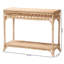 Console tressée en rotin naturel avec tablette ouverte - table d'appoint ou de vestibule Coastal Boho avec boucle décorative