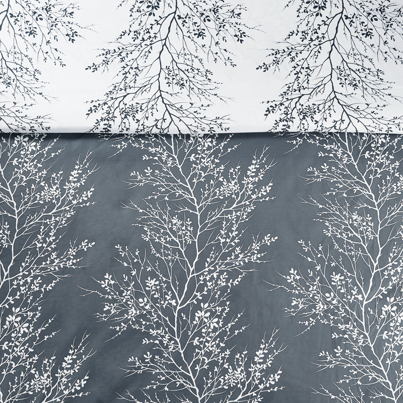 Foliage Reversible Comforter Set, Gray/White, King Comforter Set + 5 Additional Pieces