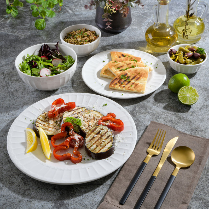 White Embossed Porcelain 40-Piece Dinnerware Set, Service for 8