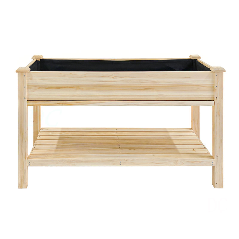 Raised Garden Bed 48X23x31.1-Inch Elevated Wood Planter With Water Collection Tray, Storage Shelf, Protective Liner