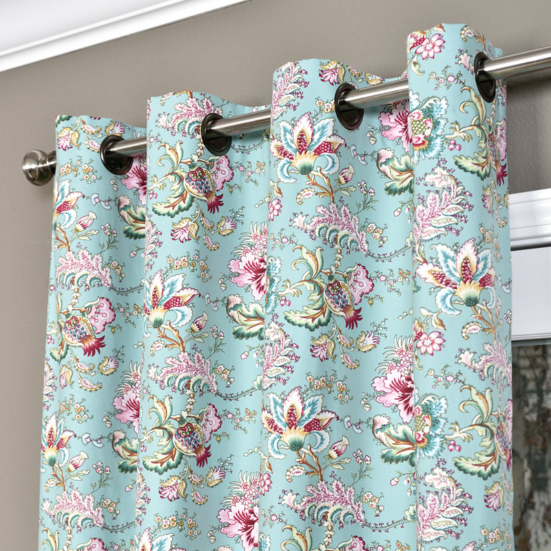 Bazan Cotton Semi Sheer Curtain Single Panel, Mint/Pink