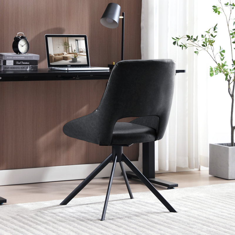 Jakavian Ergonomic Faux Leather Swivel Task Chair with Arms and Stationary Base Mid Century Modern Office Chair No Wheels