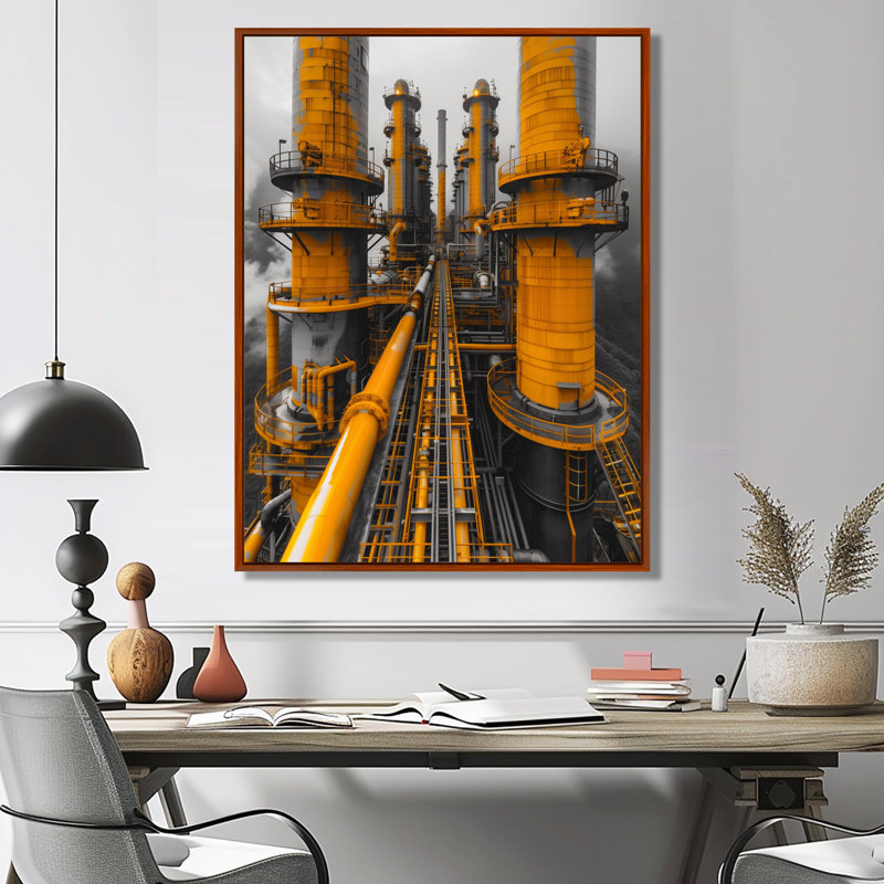Shaver - Factories, art mural, Toile avec cadre flottant brun, H 20 po x l 12 po x P 1 po