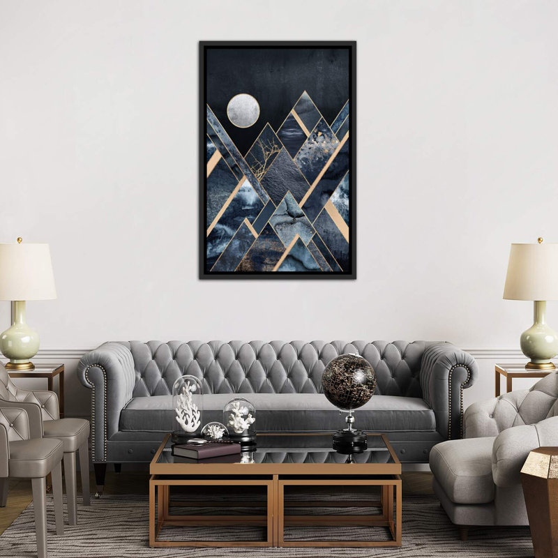 «Stormy Mountains» par Elisabeth Fredriksson - reproduction imprimée, H 40 po x l 60 po x 1,5 po, Cadre noir vieilli
