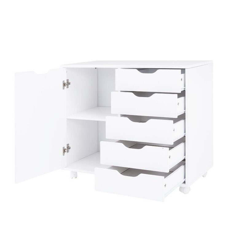 5-Drawers White Wood Chest of Drawers Dresser Vanity Table Storage Cab