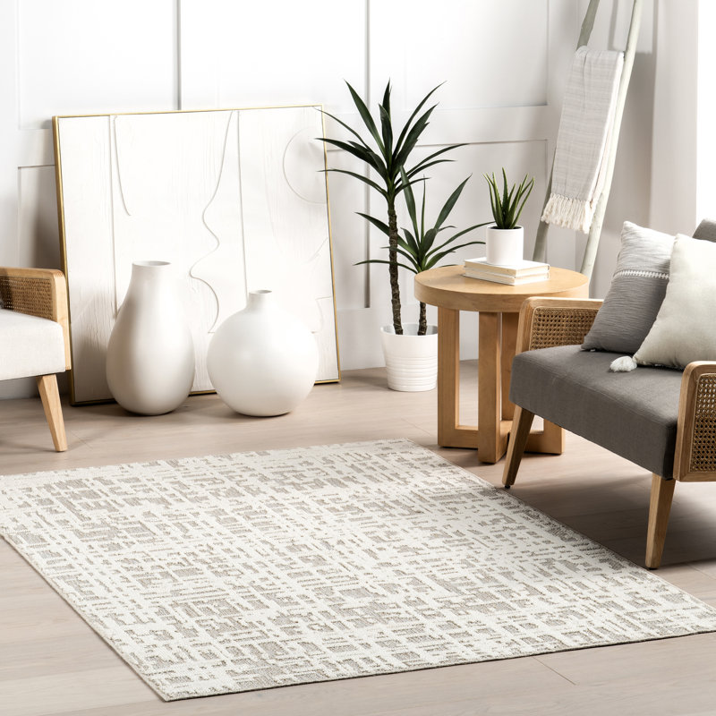 Rectangle Amity Abstract Machine Woven Polyester Area Rug in Ivory, Rectangle 7'10" x 10'