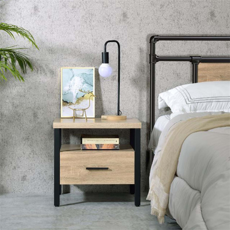 Practical One Drawer Nightstand with Single Tier Shelf, Perfect for Organizing Bedroom Essentials and Complementing Room Decor