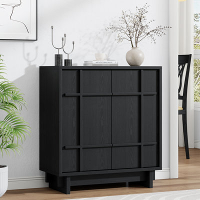 Modern Sideboard Buffet Cabinet With Linear Panel Design, Storage Buffet & Entryway Cabinet With Adjustable Shelves,Storage For Dining Room, Kitchen, by Latitude Run