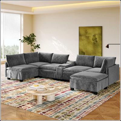 Canapé-lit modulaire modulaire en chenille en U avec repose-pieds avec rangement et caractéristiques Smart Tech intégrées