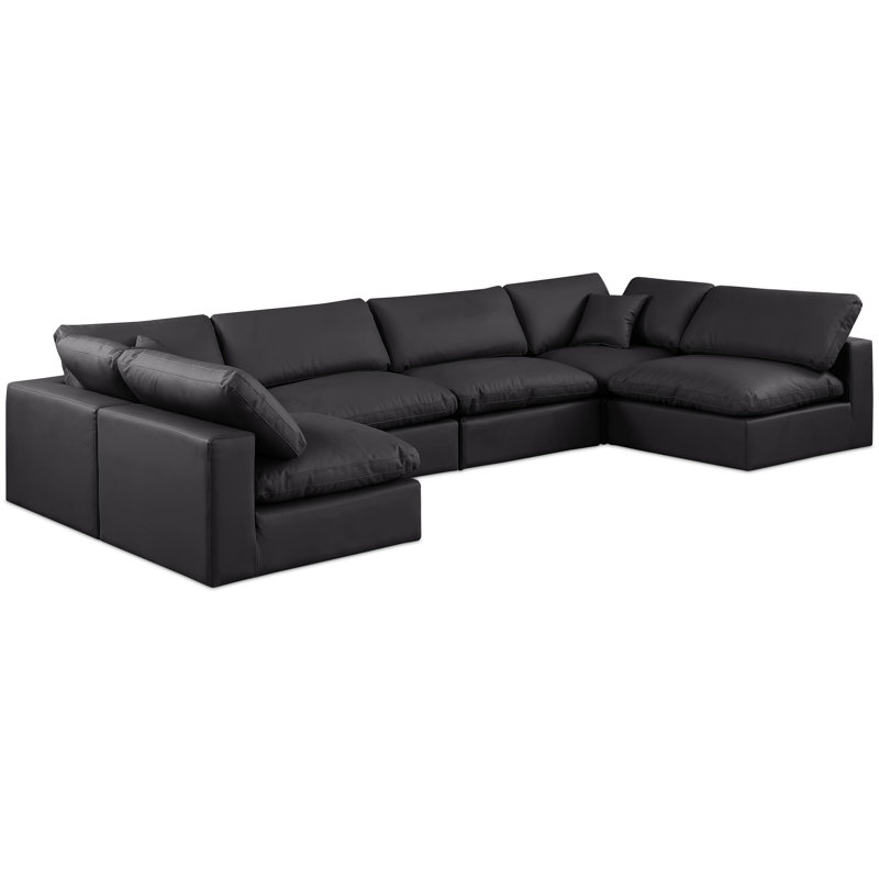 Canapé modulaire réversible en similicuir de 160 po de largeur, Similicuir noir doux