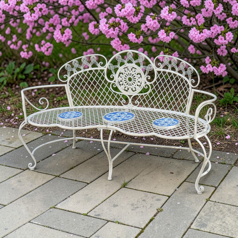 63 po Banc de jardin en mosaïque embelli Écusson