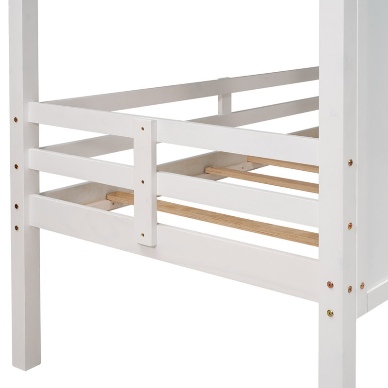 Lit mezzanine simple simple avec toit et deux fenêtres à l'avant, blanc