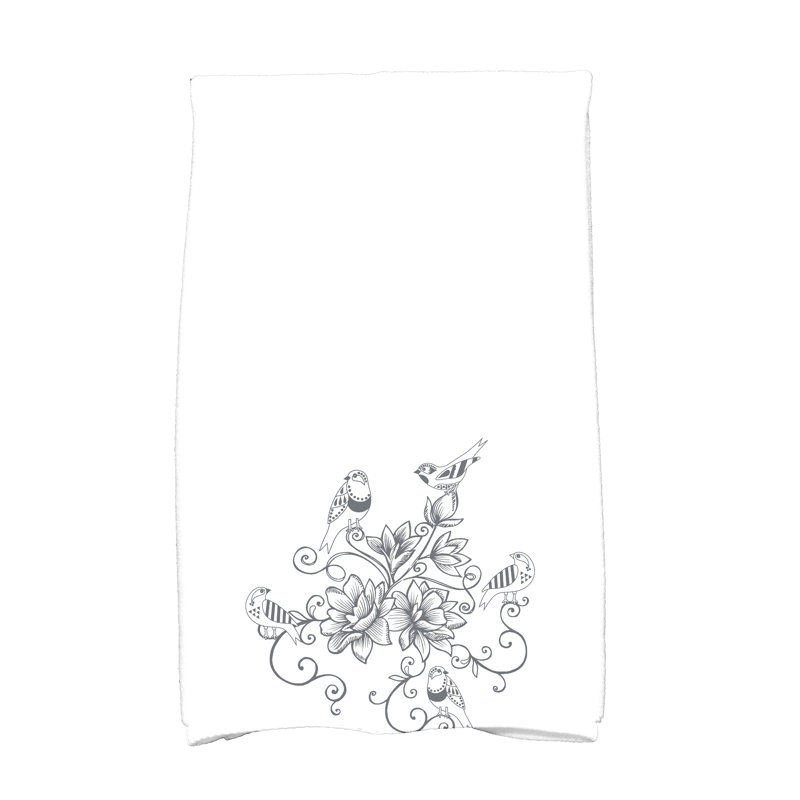 Floral Tea Towel Kitchen Towel, Gray