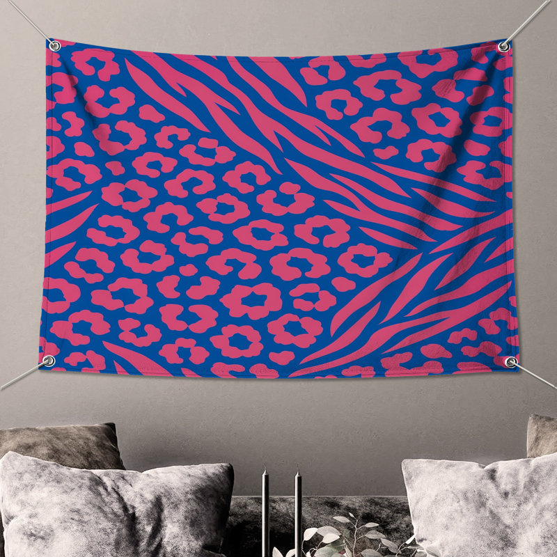 Tapisserie murale rose avec imprimé animal - Décoration murale imprimé animal, 68in H x80in W with 4 Grommets