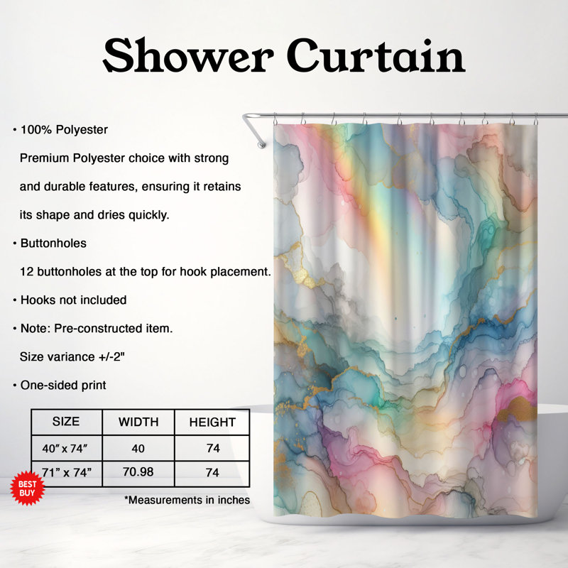 Rideau de douche standard 1 pièce Rainbow Glow Dream, H 74 po x l 71 po