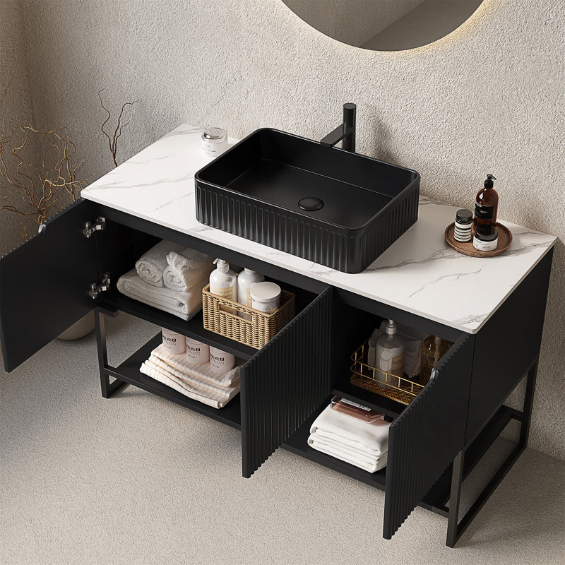 Meuble-lavabo de 48 pouces avec lavabo vasque, style français élégant et beaucoup de rangement pour les salles de bain modernes