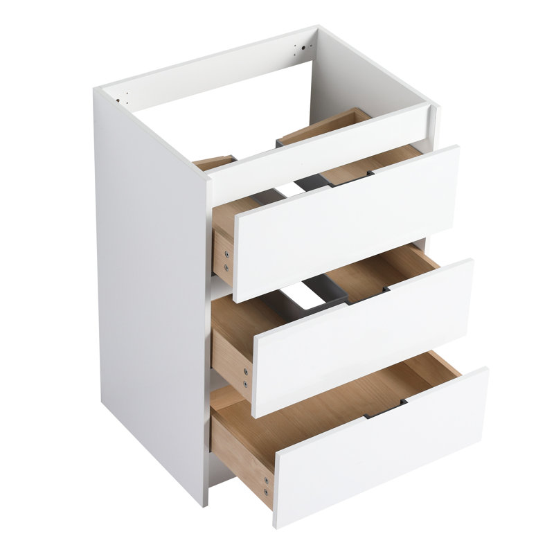 Armoire de salle de bain autoportante blanche brillante 24 po avec lavabo en résine, 3 tiroirs à fermeture en douceur - esthétique et pratique pour une décoration élégante