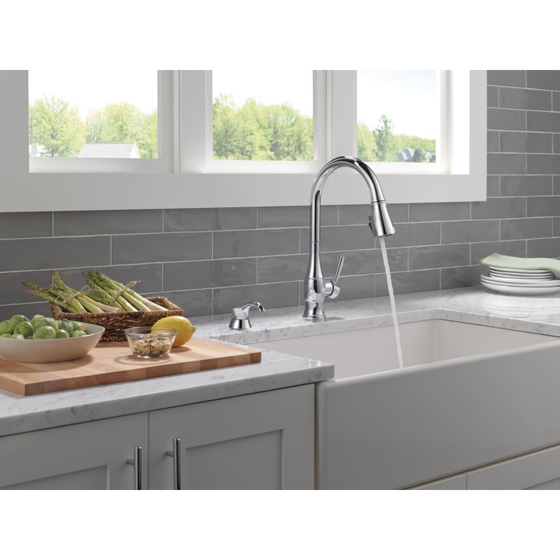 Robinet de cuisine Hazelwood en chrome avec douchette rétractable et distributeur de savon, robinet d'évier de cuisine monotrou moderne, poignée simple, chrome