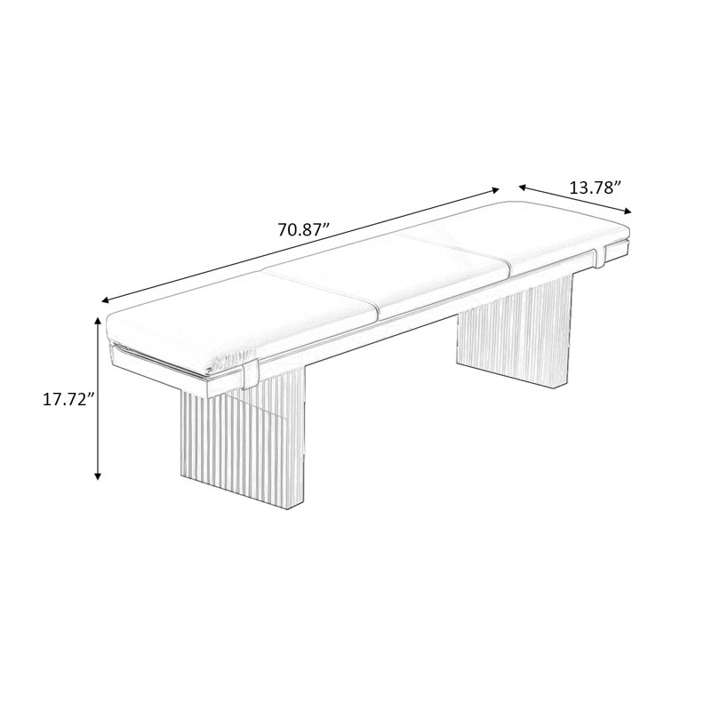 Orange Solid Wood Upholstered Bench, Orange