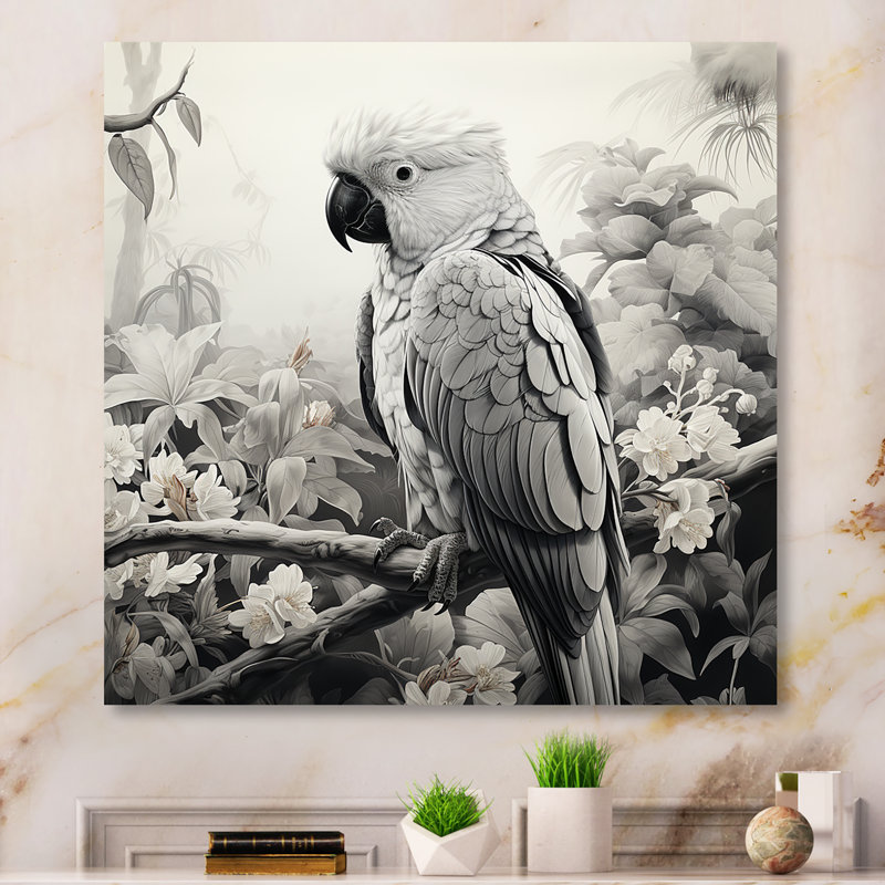 Gris gris, perroquet tropical Grace I - art mural perroquet, Toile tendue, H 16 po x l 16 po x P 1 po