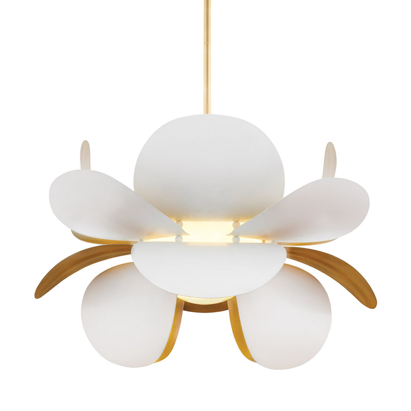 Gold Leaf and White 46" Glass Flower Chandelier