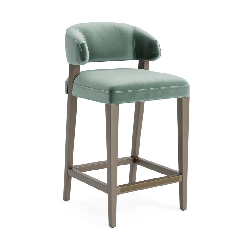 Keane Bar Stool, Performance Velvet - Jade, Driftwood, Bar Stool (30” Seat Height)