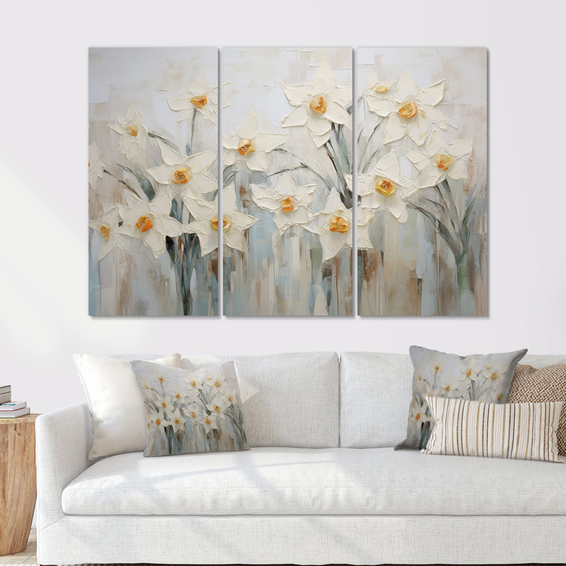 Ensemble de salon Minimalisme - Jonquilles blanches II, H 40 po x l 60 po x P 1 po