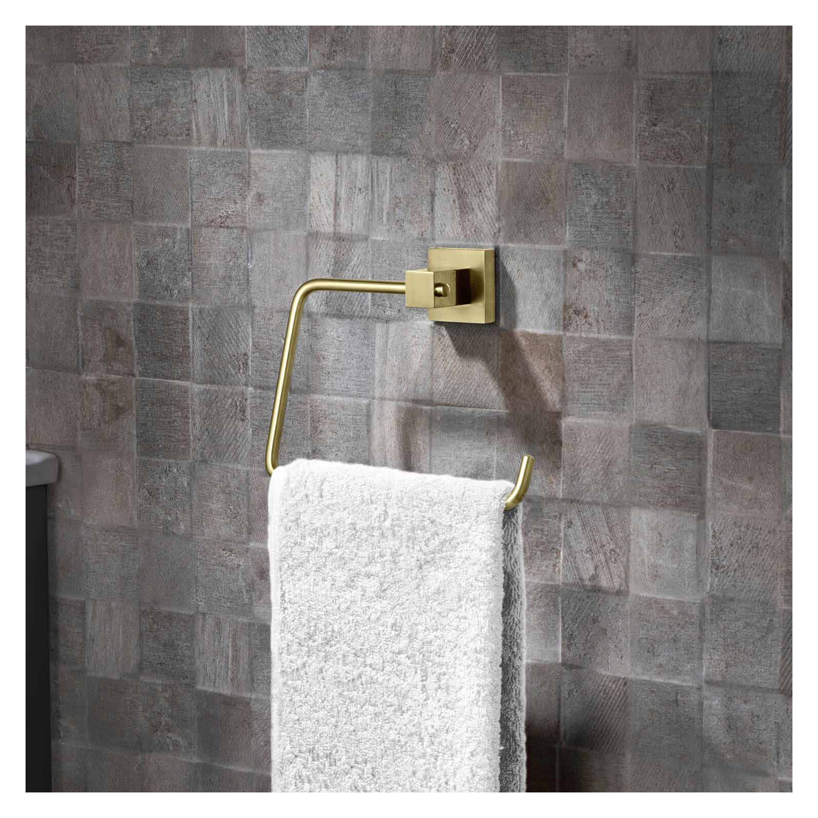 Cube Bathroom Towel Ring, Brushed Gold