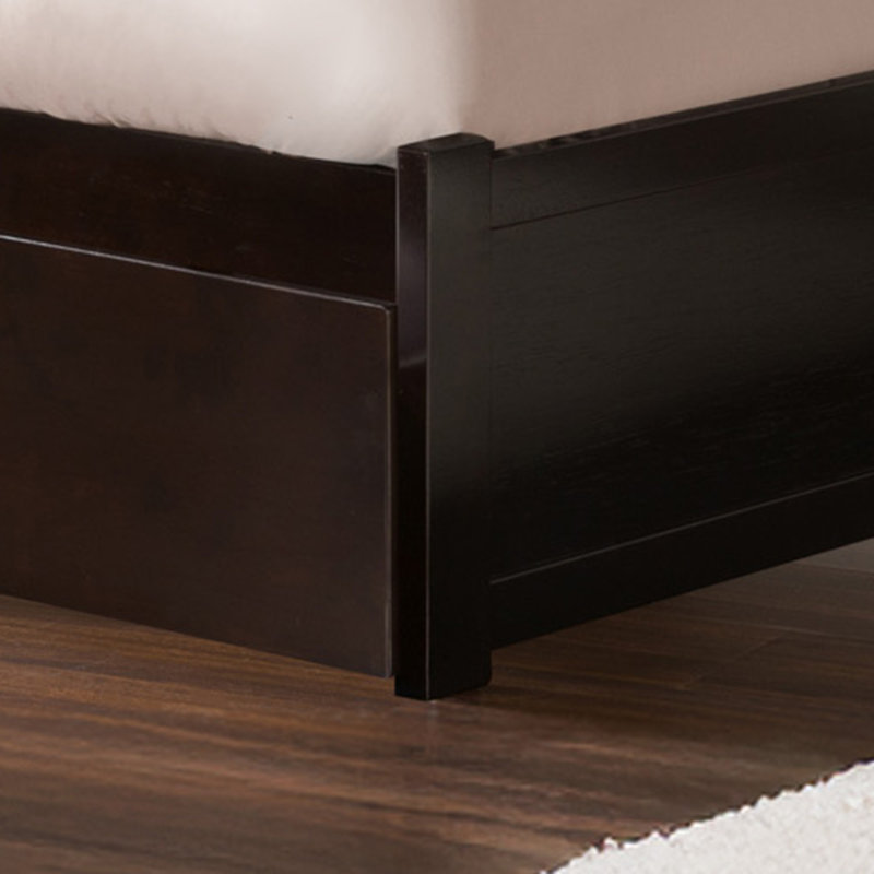 Lit plateforme en bois massif avec pied de lit et tiroirs de rangement Kindig, Espresso, Grand