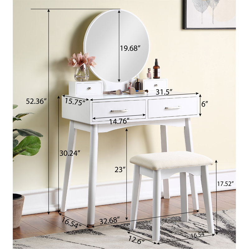 Ensemble coiffeuse et tabouret Liannon, Blanc