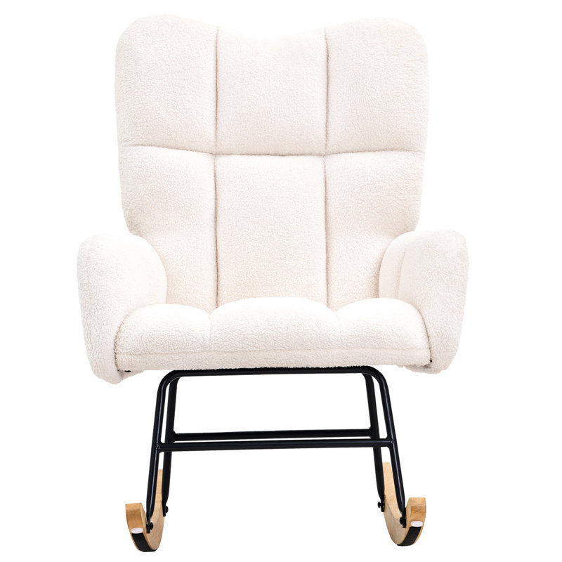Chaise berçante coulissante pour chambre de bébé avec siège souple et haute capacité de 250 lb Structure de revêtement ergonomique Entretien simple Matériau blanc Limite de charge Métal et bois d'hévéa Forme confortable Assemblage rapide