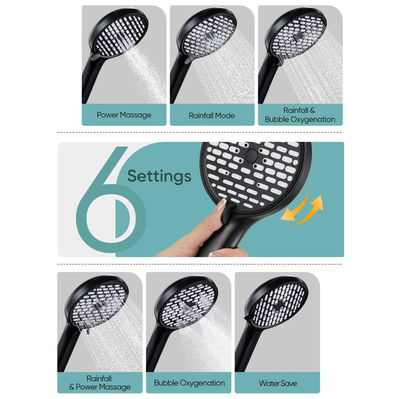 12'' High Pressure Rain Shower Head With Extension Arm,8 Modes Handheld Spray Combo, Anti-Clog Nozzles, Adhesive Showerhead Holder
