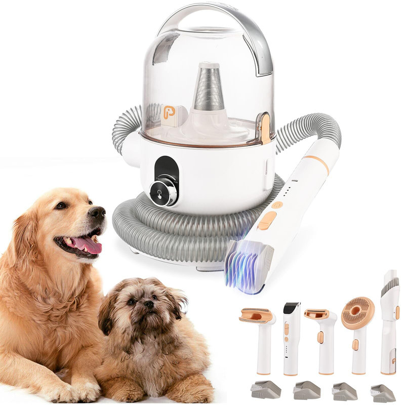 Orange and White Pet Grooming Vacuum Kit with Multiple Attachments