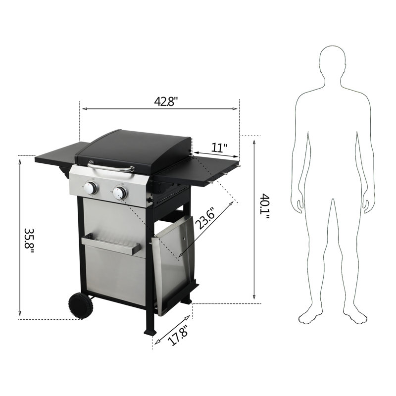 2 grilles au gaz propane pour les loisirs de plein air, SS, 24 600 BTU, grilles de cuisson en émail métallique, table d'appoint pliable, panier suspendu avec barbecue,