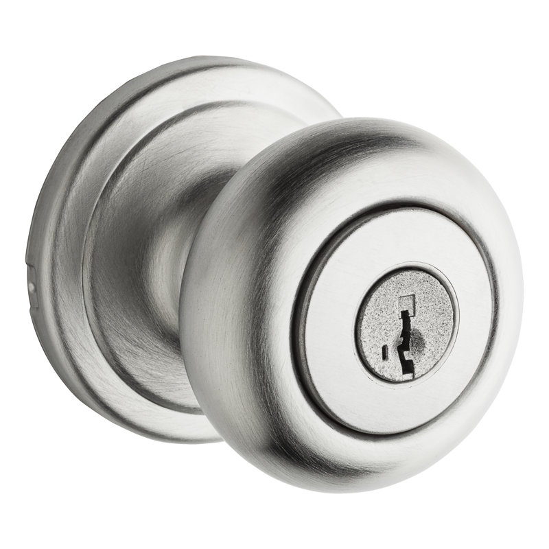 Bouton de porte d’entrée à clé avec rosette rond Troy, Chrome satiné