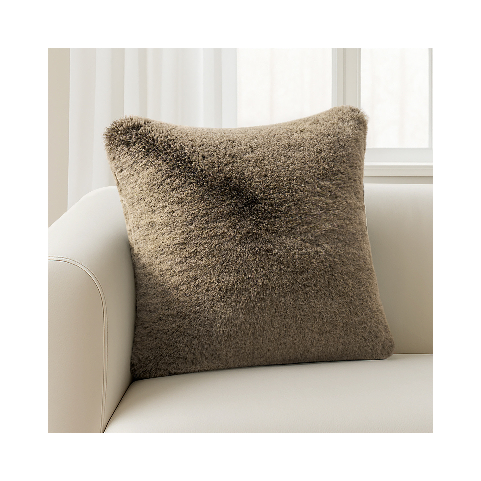 Luxury Soft Faux Chinchilla Fur Throw Pillow Cover 1 Pack, 20”x20”, Brown Sable, Square 20"