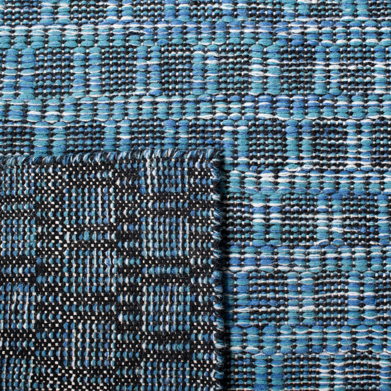 Amboy Flat Weave Wool/Cotton Geometric Rug in Blue/Black, Rectangle 8' x 10'