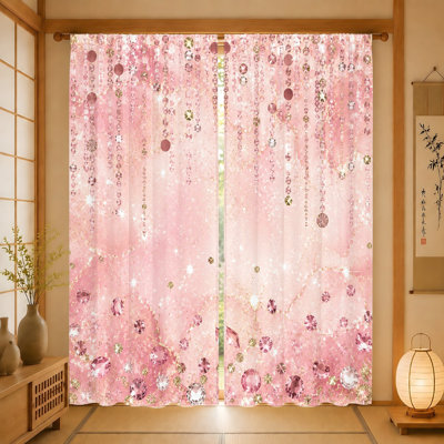 2Pcs Glitter Gem Curtains, Light Filtering Fabric, Sparkling Drip and Pattern, Sunshade Privacy Protection, Rod Pocket Design, Suitable for Living Room, Bedroom, Children's, Home Decor