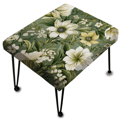 Green Floral Flourishes Elegance I - Floral Rectangle Ottoman