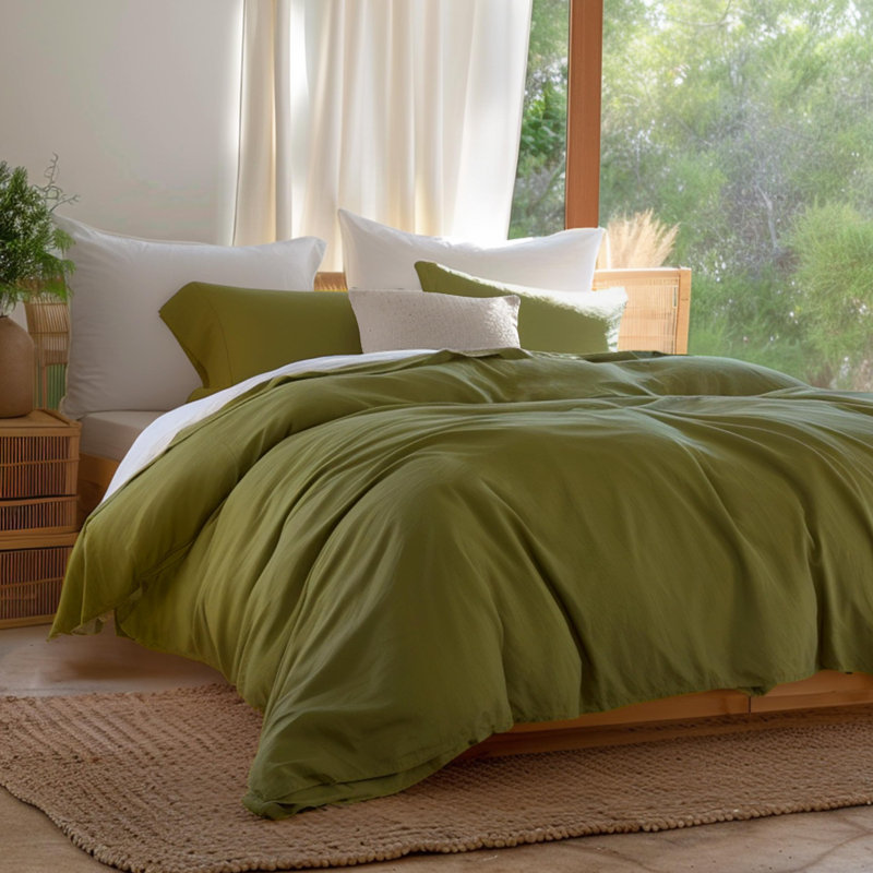 Housse de couette en coton Tencel, Blanc brillant, Housse de couette pour grand lit + 2 taies décora