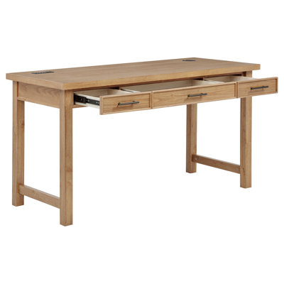 Vontray 55-inch 3-drawer Writing Desk with Power Outlet Light Ash