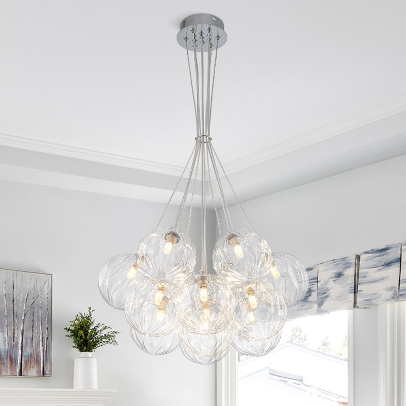 13-Light Dimmable Cluster Wavy Glass Chandelier