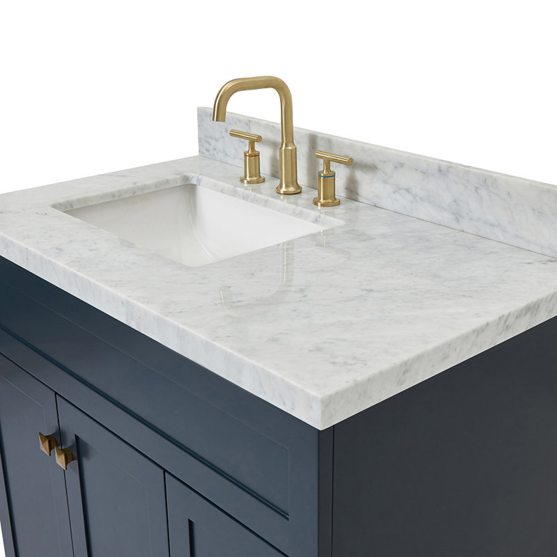 Hamlet 37'' Single Bathroom Vanity with Carrara Marble Top, Midnight Blue