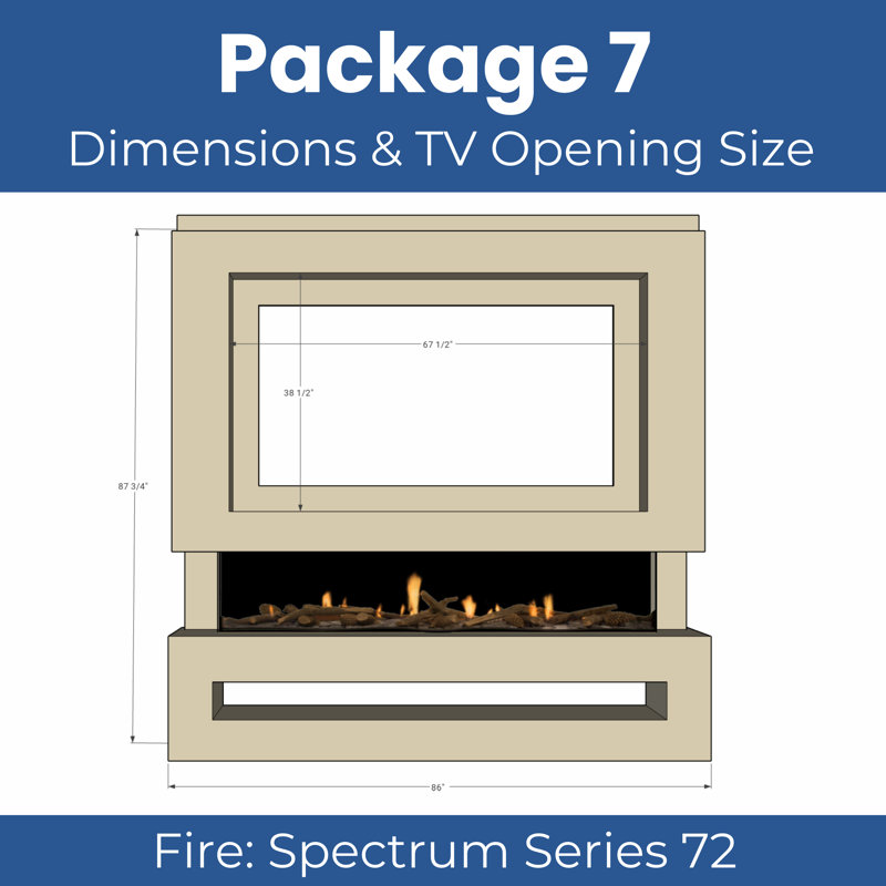Pre-Built Media Wall Package 7  | Include 72 Inch Spectrum Series 3-Sided Electric Fireplace | TV Feature Wall with LED Flame Effect | Made in the UK