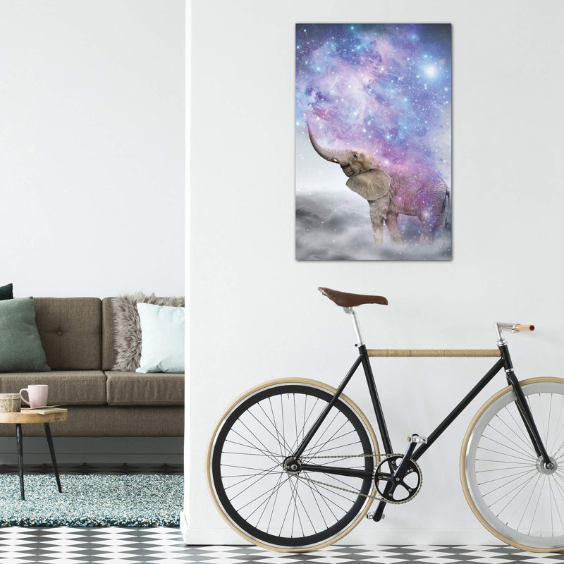 «Elephant - Dust Galaxy» par Soaring Anchor Designs - impression d'art graphique, H 12 po x l 8 po x P 0,75 po, Toile tendue